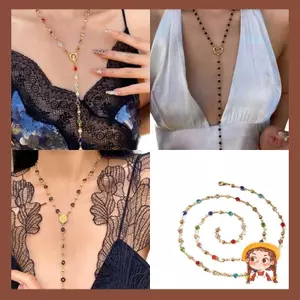 Vòng cổ dài thời trang dành cho nữ với hạt thủy tinh màu đen