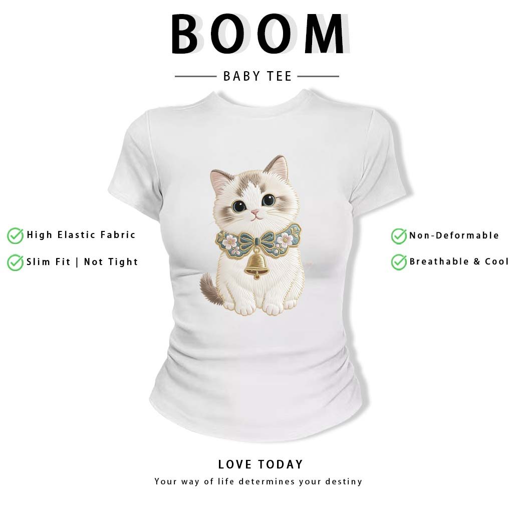BOOM Áo thêu Baby Tee Nữ Cotton Ôm Body-Áo Thun Ngắn Tay Y2K In Hình PhongCách Mùa Hè, Cổ Tròn Hàng Đầucách hàn phong 31