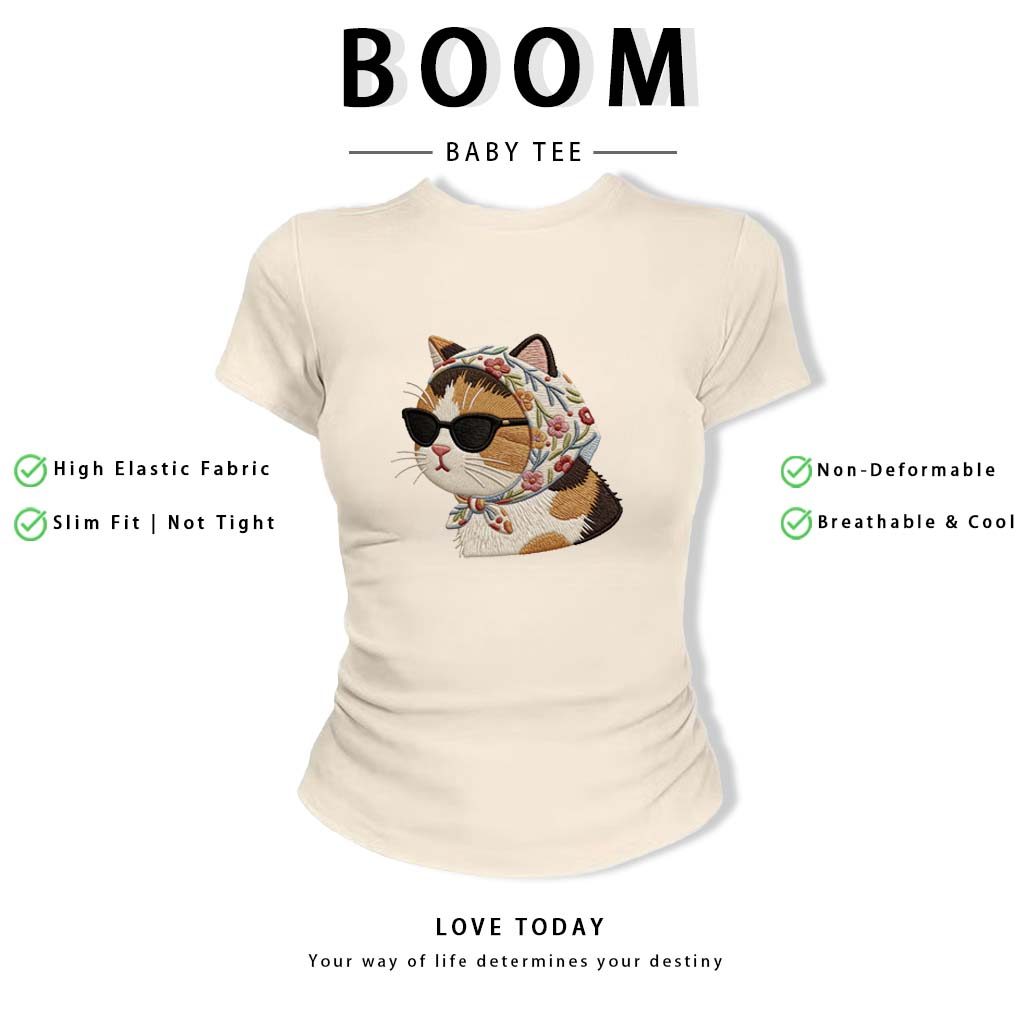 BOOM Áo thêu Baby Tee Nữ Cotton Ôm Body-Áo Thun Ngắn Tay Y2K In Hình PhongCách Mùa Hè, Cổ Tròn Hàng Đầucách hàn phong 33