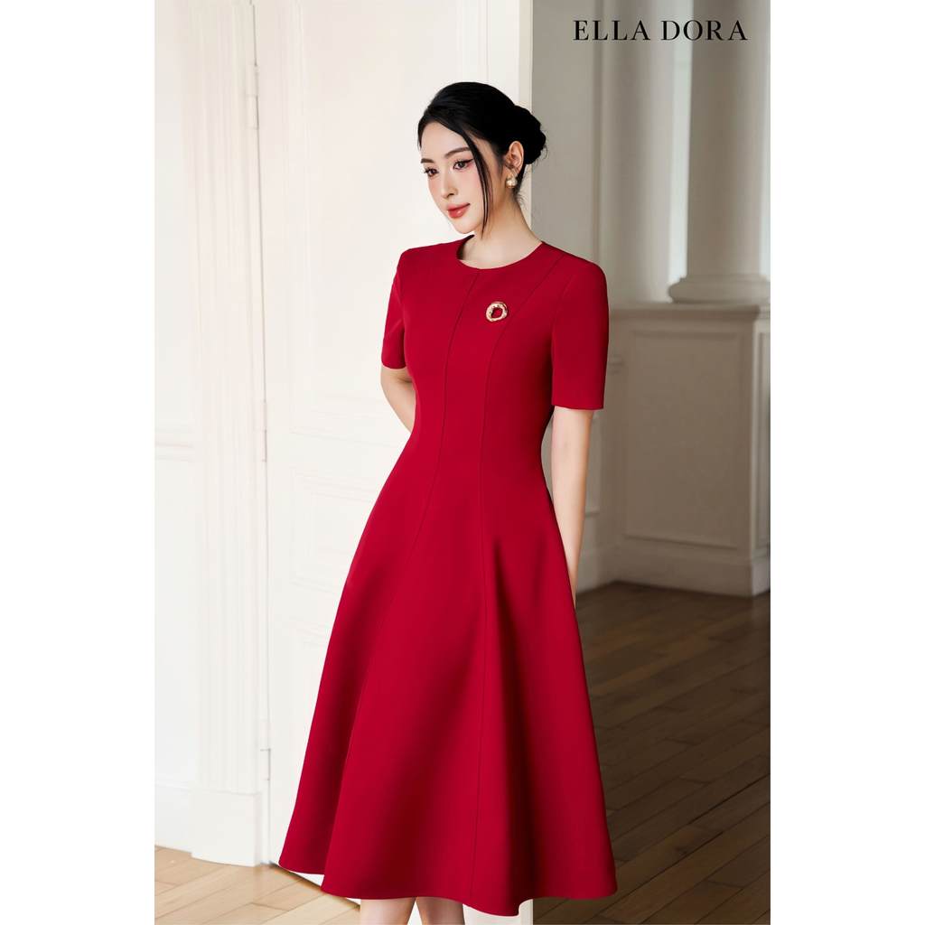Đầm cổ tròn ELLA DORA bổ mảnh form ôm dáng midi thanh lịch 3 màu ĐỎ/TRẮNG/ĐEN [D250]