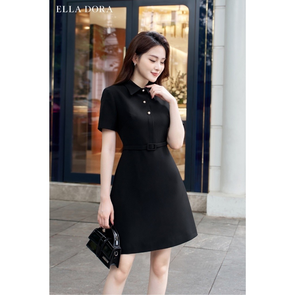 Đầm nữ ELLA DORA thiết kế cổ Polo phối 3 cúc đồng ôm dáng hiện đại sang trọng 2 màu ĐỎ/ĐEN [D248]