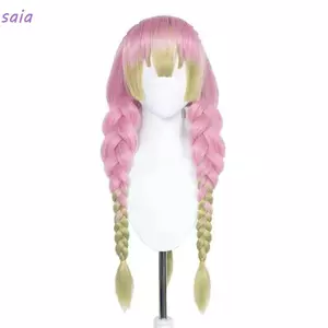 SAIA Tóc Giả Cosplay Demon Slayer cho Mitsuri Kanroji, Màu Hồng và Xanh, Chất Lượng Cao, Phù Hợp Halloween