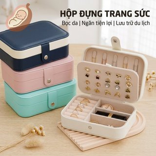 Du Lịch Hộp Trang Sức Da Di Động Tổ Chức Nhẫn Bông Tai Vòng Cổ Bảo Quản Nữ