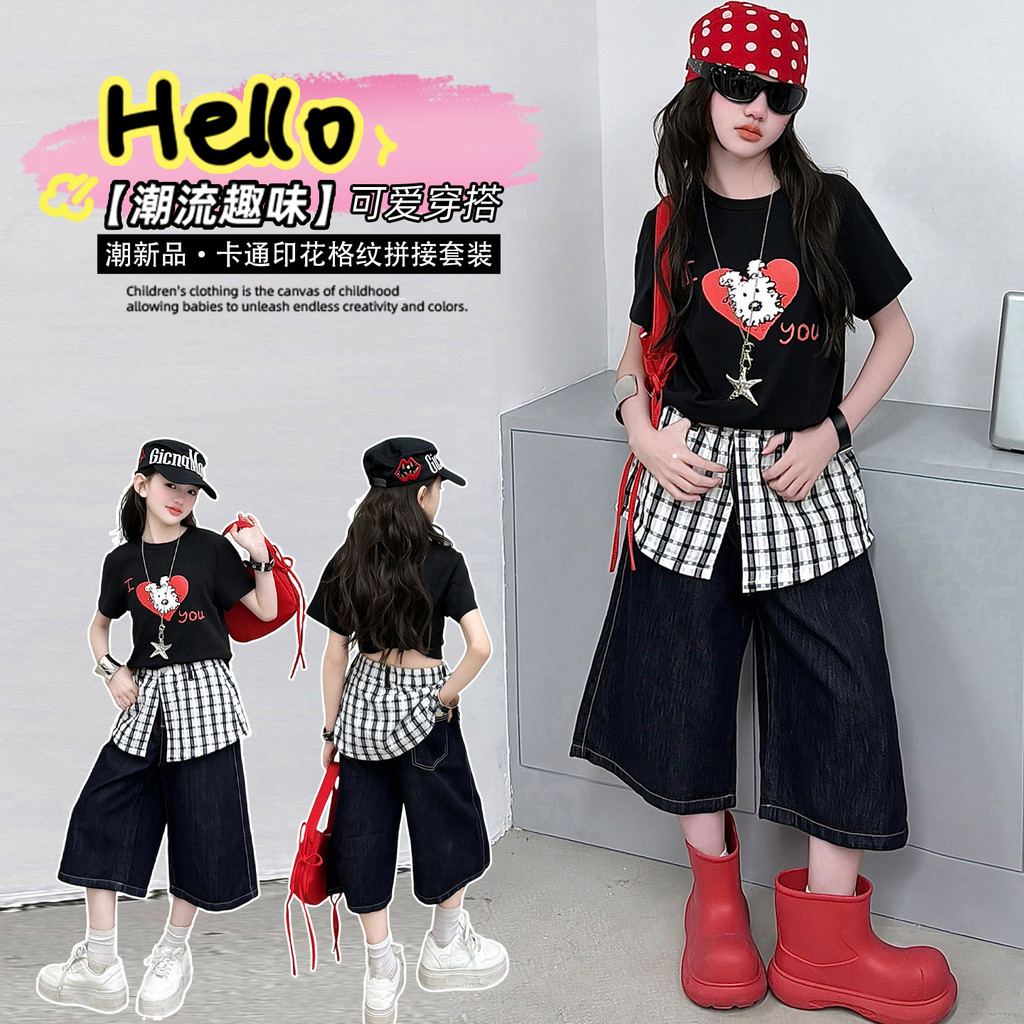 Áo thun ngắn tay in hình tình yêu cho bé gái Mùa hè phong cách mới cho trẻ em Sweet Top