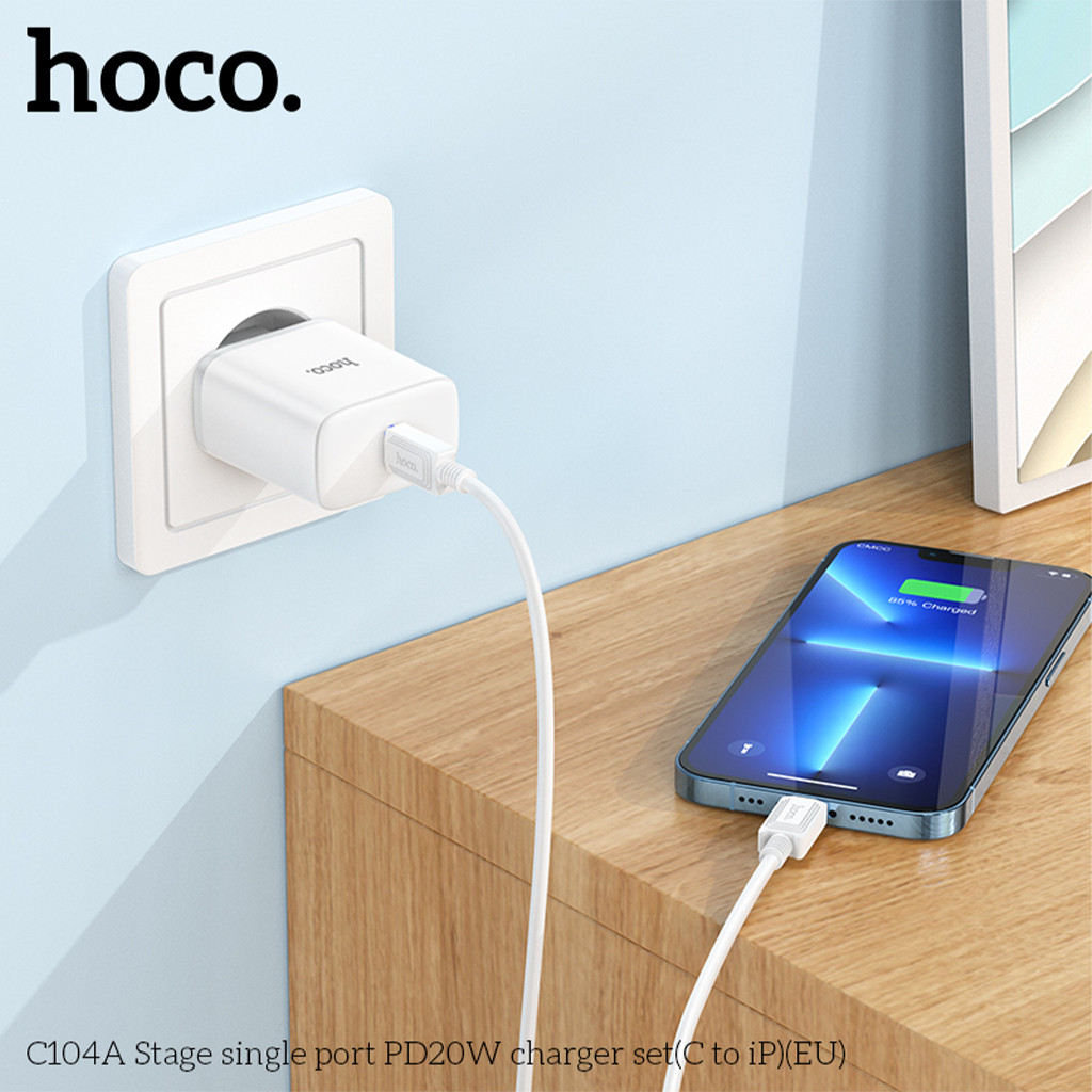 Bộ Sạc Nhanh 20W Chính Hãng Hoco C104A Có Đèn LED an toàn không nóng máy BH 6 tháng