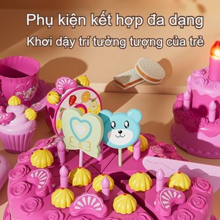 Trẻ Em Bánh Sinh Nhật Đồ Chơi Âm Nhạc Ánh Sáng ABS Giả Vờ Chơi Tiệc Trà Quà Tặng Bộ Màu Hồng