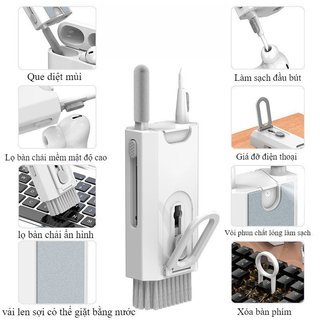 Bộ làm sạch màn hình máy tính xách tay Bàn chải bàn phím 8 trong 1 AirPods Điện thoại Máy tính bảng Công cụ loại bỏ bụi