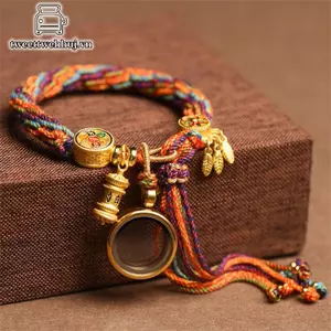 Vòng tay style Tây Tạng màu xanh Tara, làm từ vải tweed, phù hợp cho tín đồ tâm linh