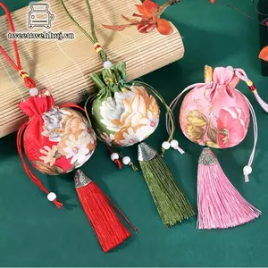Tweehuj Trung Quốc Lụa Phong Cách Thổ Cẩm Túi Thêu Móc Vải Túi sel Mặt Dây Chuyền Túi Dây Rút Cho Trang Sức Túi Quà Tặng VN