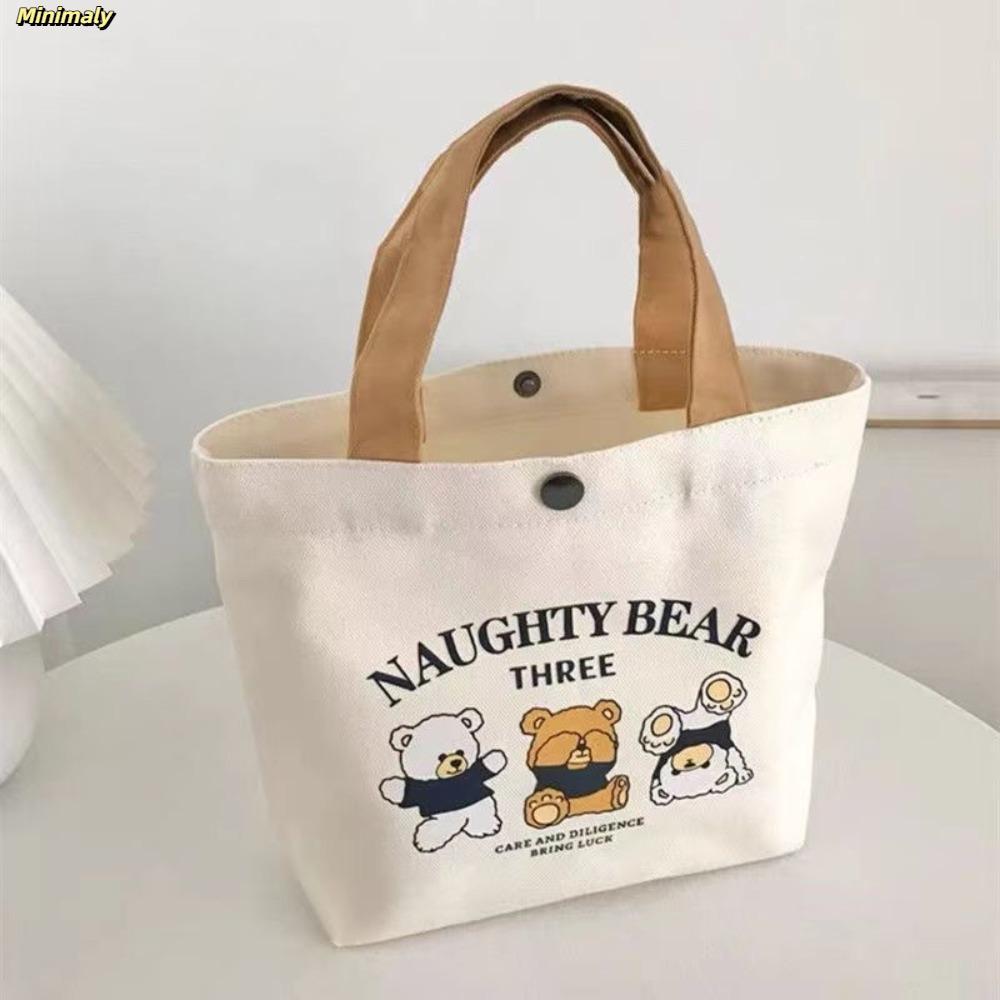 [Vận chuyển nhanh] Túi Tote vải nhỏ gọn, Túi xách Mini công suất lớn đào, Túi ăn trưa hoạt hình bằng vải canvas dễ thương Dã ngoại
