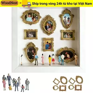 WOODNEST DIY Mini Museum Silhouette Box, Bộ trưng bày bộ nhớ dây đèn LED Bảo quản bộ nhớ, Khung vàng sáng tạo Các bức tượng nhỏ Khung hộp bóng cho quà tặng kỷ niệm