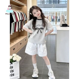 Bộ đồ bé gái kẻ sọc áo ngắn tay quần short - set in nơ dễ thương mặc hè