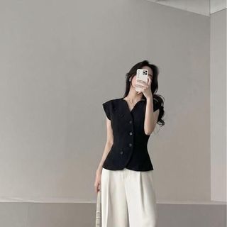 Áo Kiểu Nữ Sang Chảnh - Áo Vest Gilet Sát Nách Dáng Peplum Cổ V HB.STUDIO A2