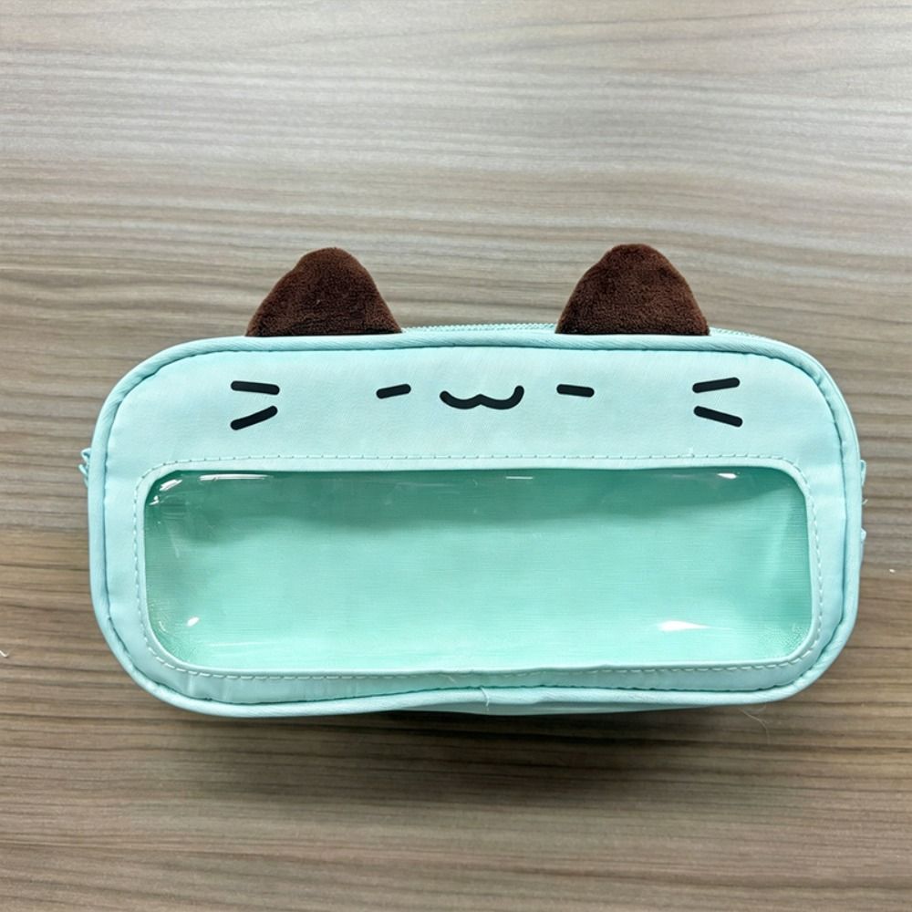 Bút Chì HIGHVIEWLS, Túi Đựng Bút Chì Họa Tiết Mèo Hai Lớp, Kawaii Di Động Với Cửa Sổ Hiển Thị Ita Túi Đựng Bút Dung Tích Lớn Văn Phòng Trường Học