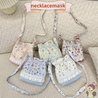Túi đeo vai NECKLACEMASK, Túi đeo vai dây rút nhiều màu ren kẻ sọc hoa, họa tiết hoạt hình hợp thời trang Túi đeo chéo dài sức chứa lớn dành cho sinh viên