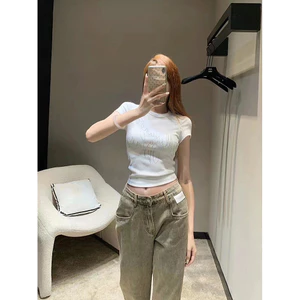 260g Cotton Người Liu Haosun Cùng Phong Cách Dawang Hot Kim Cương Chữ Slim-fit Slimmer Nhìn Nữ Hot Girl Phong Cách Niche Ngắn @26042806