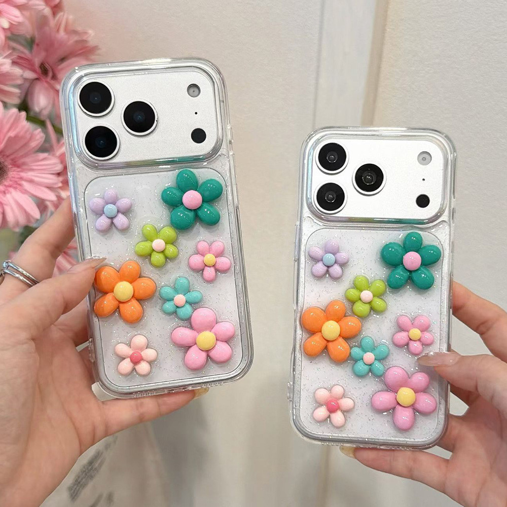 Ốp Điện Thoại Nhựa Hoa Nhiều Màu Sắc 3D Cho iPhone 17 Pro Max 17 Air 16 Plus 15 14 13 12 11 Vỏ Bảo Vệ Chống Sốc