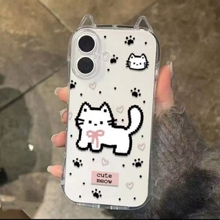 Ốp lưng IPhone 17 16 15 14 13 12 11 Pro Max XRXSMax 78 Plus Dễ thương trắng mèo trường hợp điện thoại