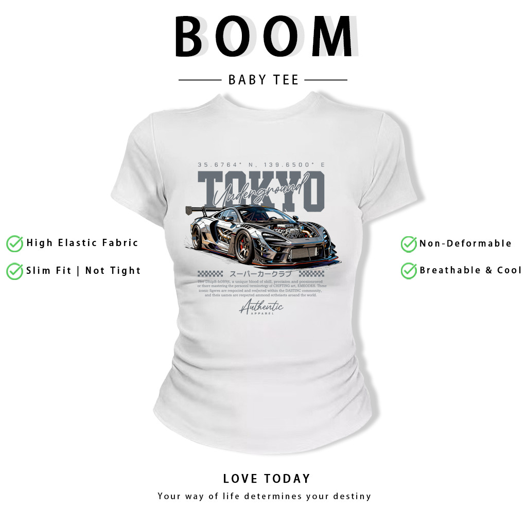 BOOM Áo Baby Tee Nữ Cotton Ôm Body-Áo Thun Ngắn Tay Y2K In Hình PhongCách Mùa Hè, Cổ Tròn Hàng Đầucách hàn quốc phongA65