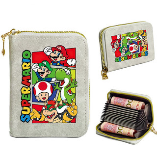 GC2 Super Mario Bros Túi Đựng Thẻ Ngắn Dung Tích Lớn Đa Chức Năng Nhiều Khe Cắm Anime Dây Kéo Tiền Xu Ví CG2