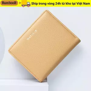 Ví ngắn BAMBOOB, Ví đựng tiền xu bằng da PU màu trơn, Hộp đựng thẻ dung lượng lớn mỏng thời trang dành cho sinh viên