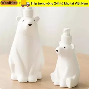 Chai Pha Chế Sữa Tắm WOODNEST, Hộp Đựng Xà Phòng Hình Gấu Dễ Thương Dung Tích Lớn Màu Trắng, Trang Trí Máy Bơm Báo Chí Nhà Bếp Bằng Nhựa 450ml