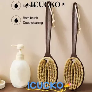 ICUCKO Bàn Chải Lưng Lông Mềm Tự Nhiên Tay Cầm Dài, Dụng Cụ Tắm