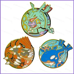 SQ11 Pokemon Huy Hiệu Kim Loại Thổ Cẩm Anime Cosplay Pin Groudon Kyogre Phụ Kiện Thời Trang Túi Mặt Dây Chuyền Quà Tặng