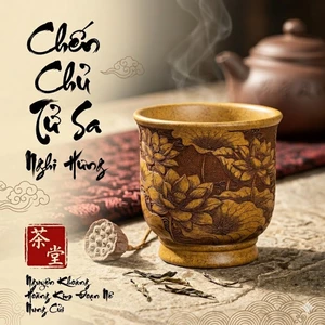 Chén Chủ Tử Sa Dùng Thưởng Trà Nguyên Khoáng Hoàng Kim Đoạn Nê - Họa Tiết Hà Đường Nguyệt Sắc 200 ml