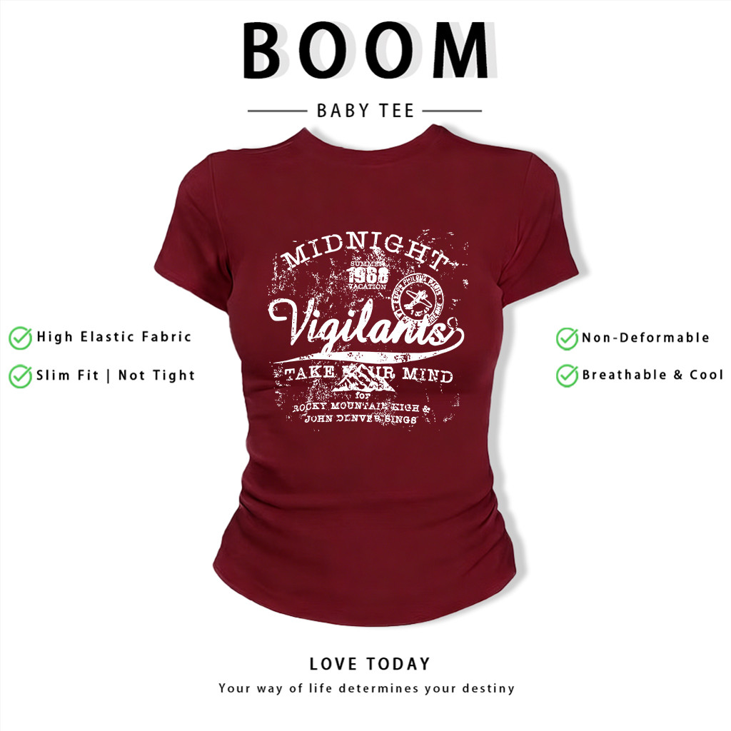 BOOM Áo Baby Tee Nữ Cotton Ôm Body-Áo Thun Ngắn Tay Y2K In Hình PhongCách Mùa Hè, Cổ Tròn Hàng Đầucách hàn quốc phongV38