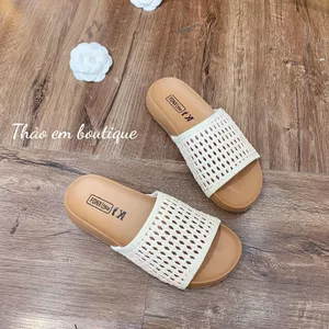 Dép lê nữ đế mềm 3p mũi tròn quai lưới thoáng mát.