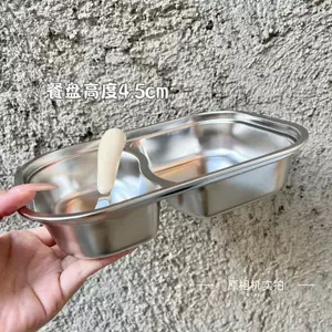 Khay ăn Inox Cao Cấp 2 Ngăn Kèm Thìa Cho Bé Kích Thước 22x15x6cm Khay ăn Inox Cho Bé
