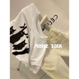 Áo thun tay ngắn dáng rộng phong cách Hàn chất cotton nguyên chất thoáng khí - Áo mùa hè đa năng tôn dáng cho nữ ngoại cỡ che khuyết điểm