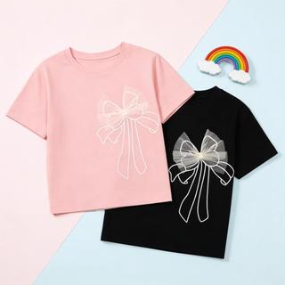 ÁO Thun NgắN Tay Bé GáI KiểU HàN Nơ Tuyn 3D SiêU NgọT VảI MềM ThoảI MáI áO Thun Bé GáI HàN QuốC