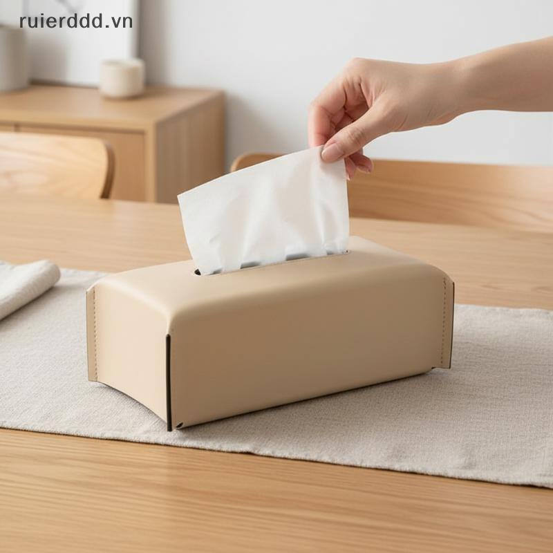 # ruierdd # Hộp đựng khăn giấy sang trọng 1 chiếc khăn ăn bằng da Vỏ giấy hình chữ nhật có nắp để trang trí văn phòng phòng phòng khách.