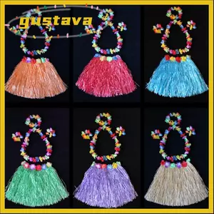 GUSTAVA 5 Cái / bộ Váy Hawaii Lạ Mắt, Vòng Hoa Phong Cách Hawaii Vòng Hoa Đầu Vòng Tay Váy Cỏ, Trang Trí Tiệc Đầy Đủ Quyến Rũ Hula Show Bộ Trang Phục Váy Hawaii Hula Nữ