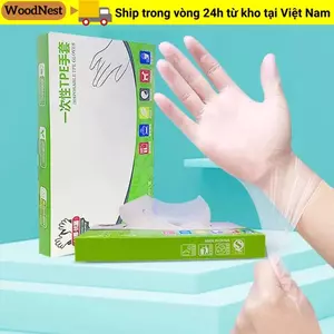 Găng tay làm sạch WOODNEST 100 chiếc, Găng tay dùng một lần an toàn làm việc bằng axit trong suốt, Găng tay cao su chống trượt cấp thực phẩm TPE