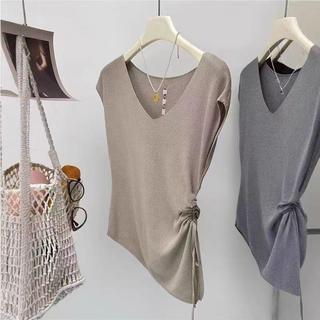 [Giảm giá 50%] Áo thun ngắn tay dệt kim cổ chữ V rỗng phong cách Hàn Quốc phong cách mới dành cho nữ
