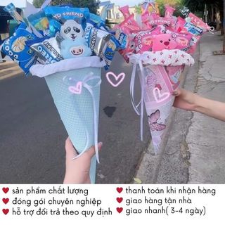 Bó Hoa Ốc Quế Bánh Kẹo Xanh Hồng Mix Màu Quà Tặng Kỉ Yếu Siêu Xinh Timo SQ01