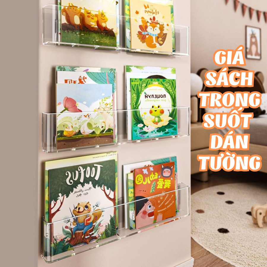 Kệ Để Sách Trong Suốt HomeMate Dán Tường Acrylic, Giá Đựng Truyện Cho Bé Không Cần Khoan