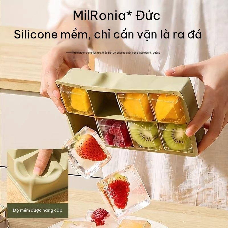 🔥 Khay Làm Đá Viên Silicon 8 Ô Cao Cấp Có Nắp Đậy Food Grade Dễ Bật Lấy Đá An Toàn Thực Phẩm Làm Thạch Kem Trái Cây Đông Đá Tủ Lạnh Nhà Bếp
