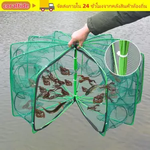 Câu cá CORALTIDE, Hình bát giác hình lục giác 6 / 8 / 10 lỗ 40 ~ 82cm, Máy bắt tôm tôm tôm bằng Nylon màu xanh lá cây có thể gập lại