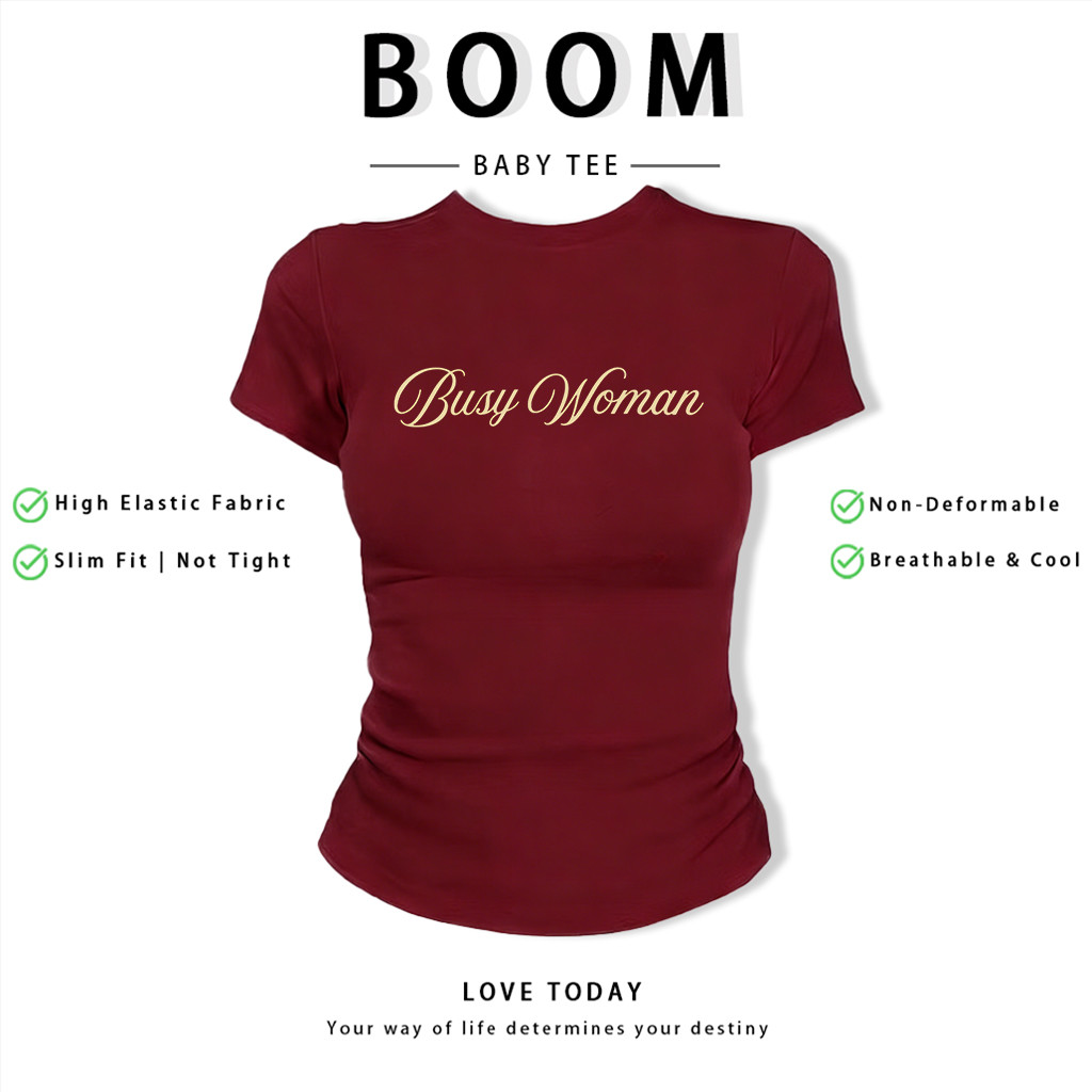 BOOM Áo Baby Tee Nữ Cotton Ôm Body-Áo Thun Ngắn Tay Y2K In Hình PhongCách Mùa Hè, Cổ Tròn Hàng Đầucách hàn quốc phongF69