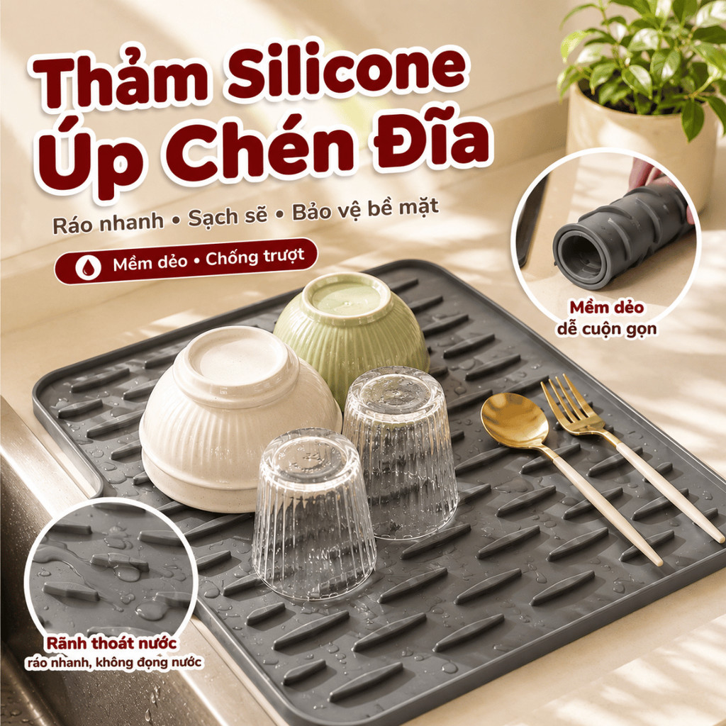 Thảm Silicone Úp Chén Đĩa HomeMate Ráo Nước Nhanh – Miếng Lót Nồi Chịu Nhiệt Chống Trượt Đa Năng
