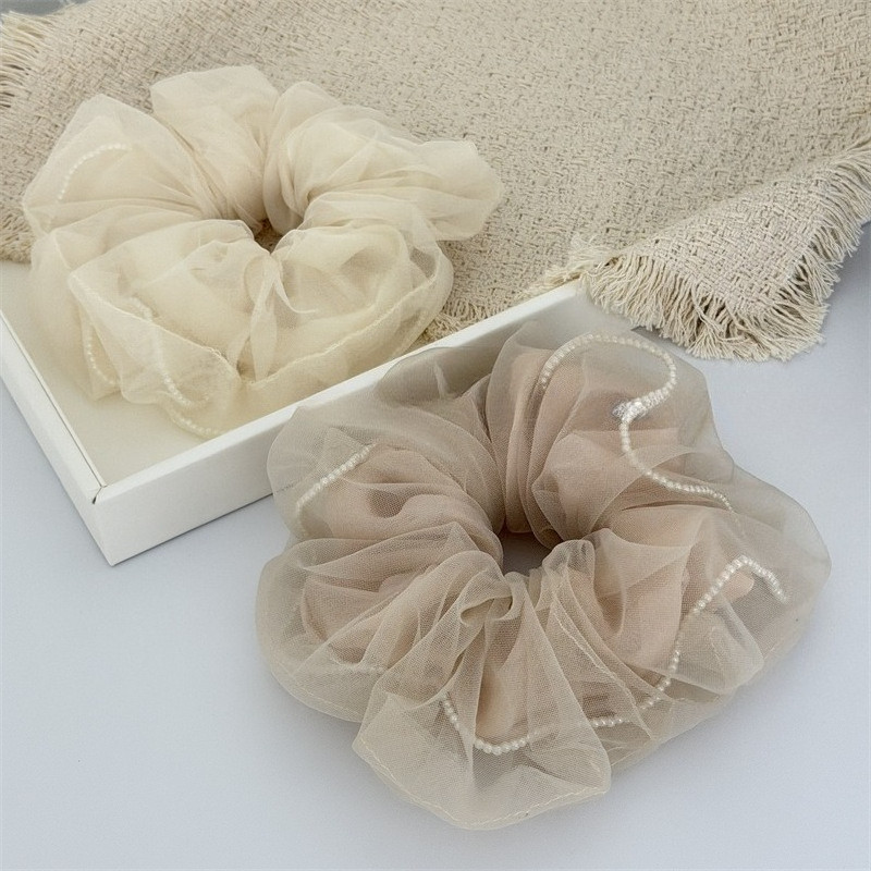 Hululu / Ngọc Trai Màu Khỏa Thân Sang Trọng Trong Suốt Sợi Scrunchy Dây Buộc Tóc Thời Trang Cao Cấp Dây Buộc Tóc Đuôi Ngựa Dây Buộc Đầu Hoa