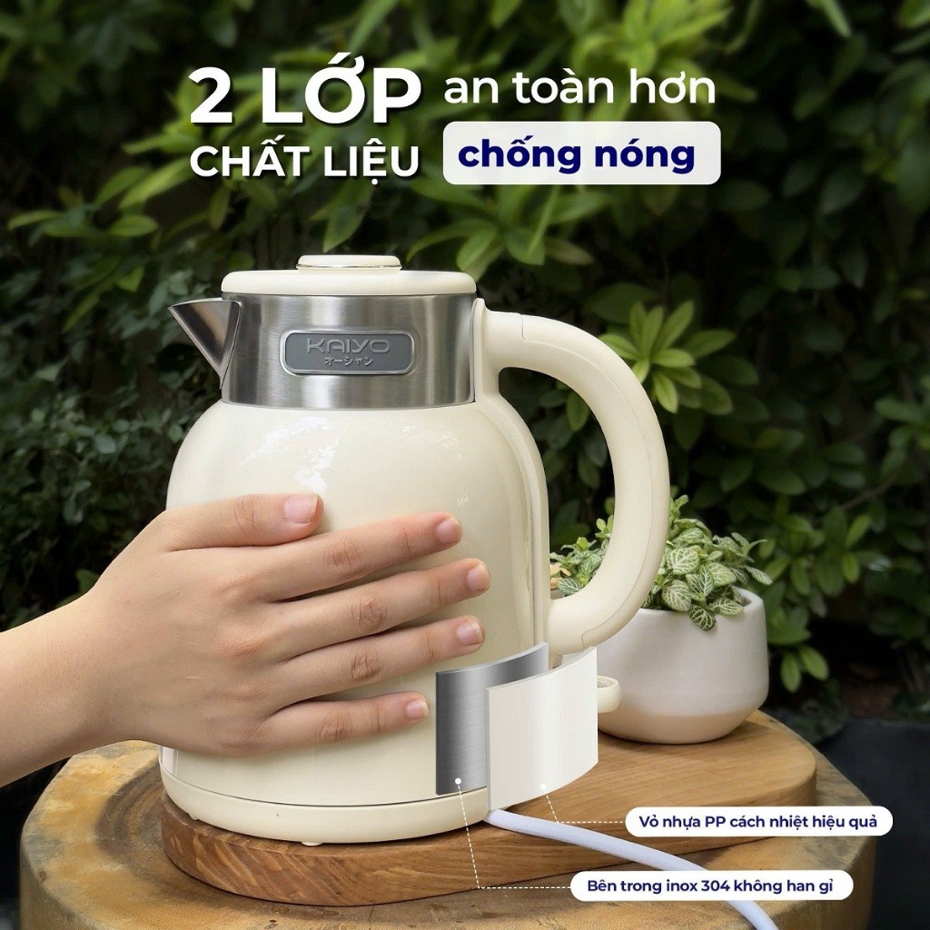 Ấm siêu tốc 2 lớp Cool touch Kaiyo 1.5L ,Nhựa PP cách nhiệt an toàn khi sử dụng. Hàng chính hãng