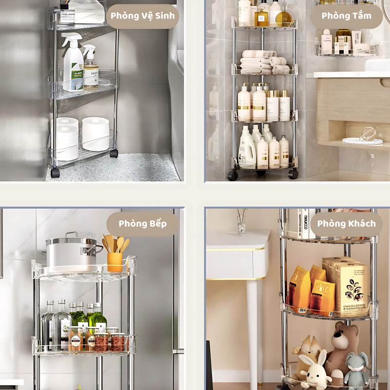 Kệ Góc Nhà Tắm Trong Suốt HomeMate Có Bánh Xe – Giá Để Đồ Nhà Tắm 3/4/5 Tầng Thoát Nước, Kệ Góc Tiết Kiệm Diện Tích