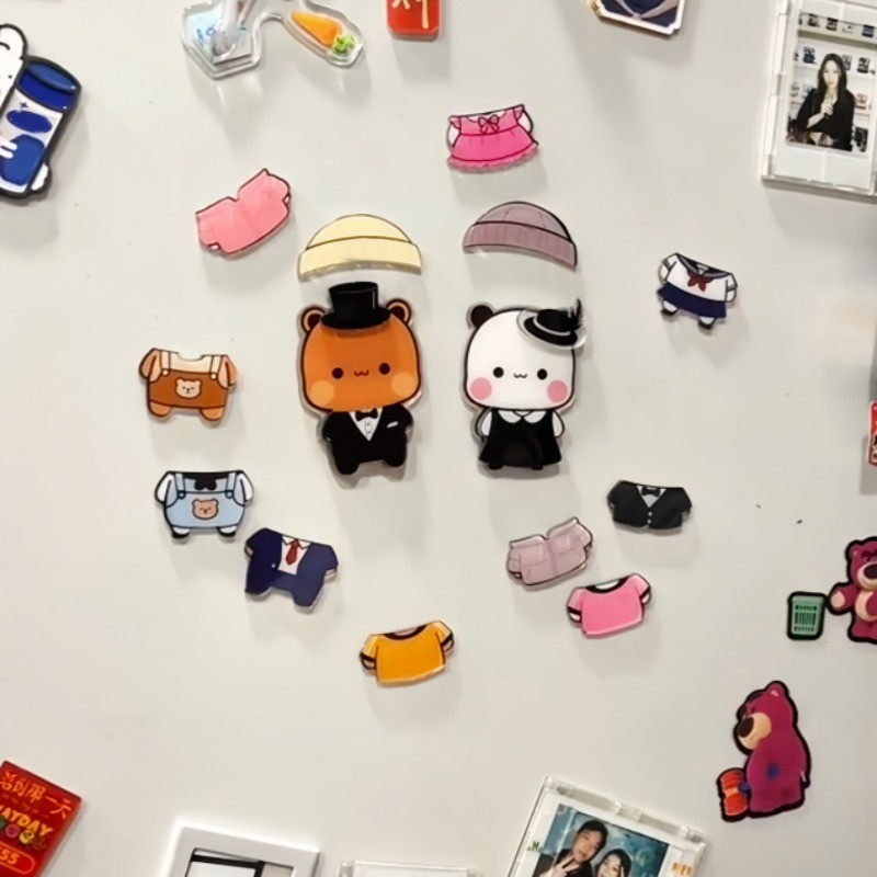 18 Cái / bộ Gấu Trúc Bubu Và Yier Nam Châm Tủ Lạnh, Gấu Trúc Dễ Thương Bubu Và Dudu Dress-Up Cặp Đôi Từ Tủ Lạnh Trang Trí Nhà