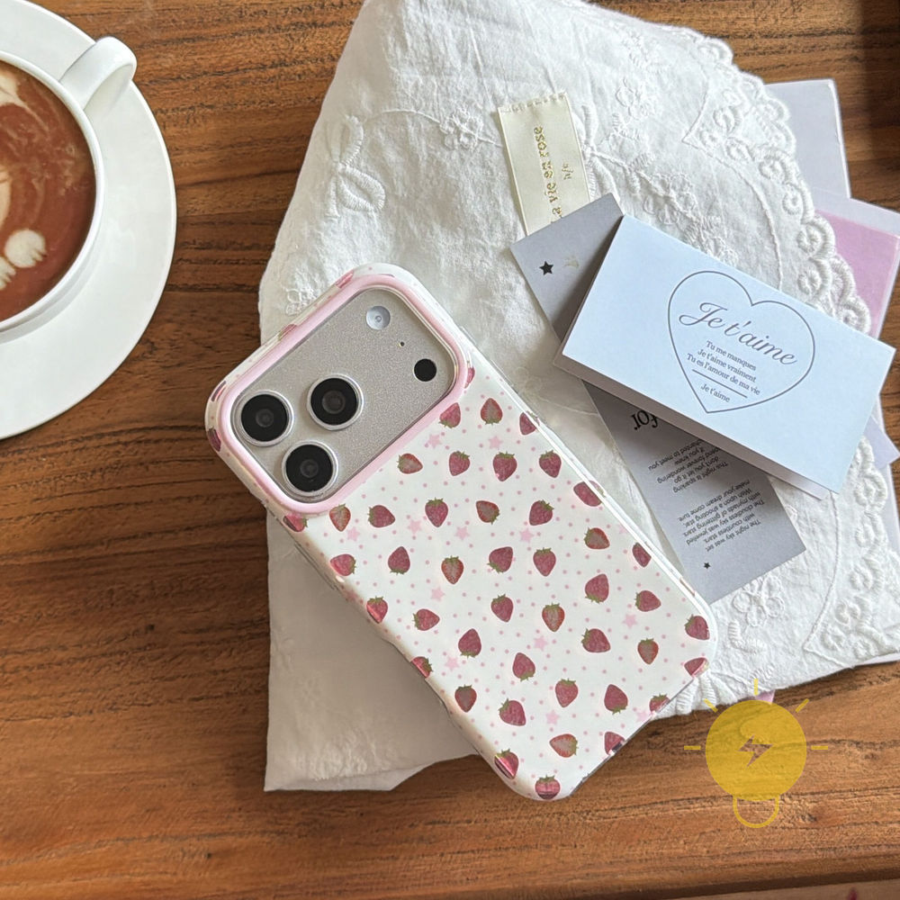 Phone Case For iPhone 17 Pro Max 16 15 14 13 TPU Pink Polka Dot Strawberry Polka Dot Aesthetic Korean Cute
