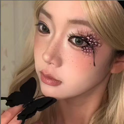 Phụ kiện mắt lông vũ, lông mi phong cách hotgirl hai chiều - màu xanh cho trang điểm và làm trang sức